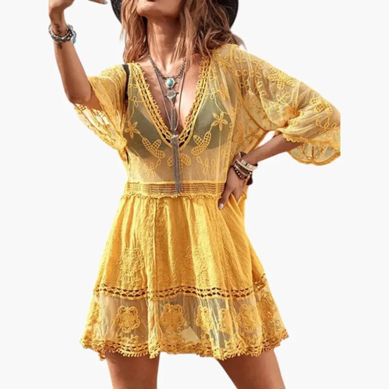 Leticia | Vestido de playa para mujer con encaje y corte suelto