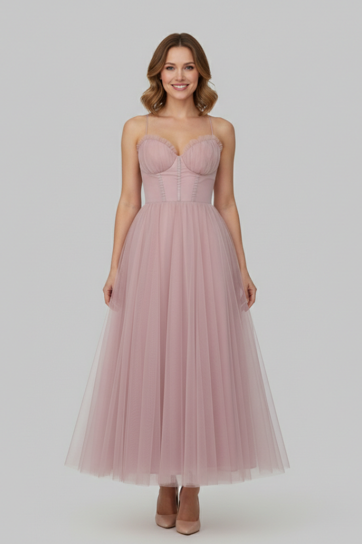 Marta | Vestido maxi de mujer sin tirantes con falda de tul