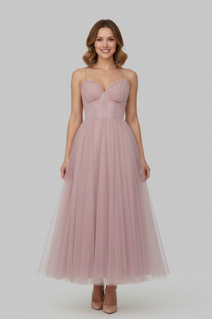 Marta | Vestido maxi de mujer sin tirantes con falda de tul