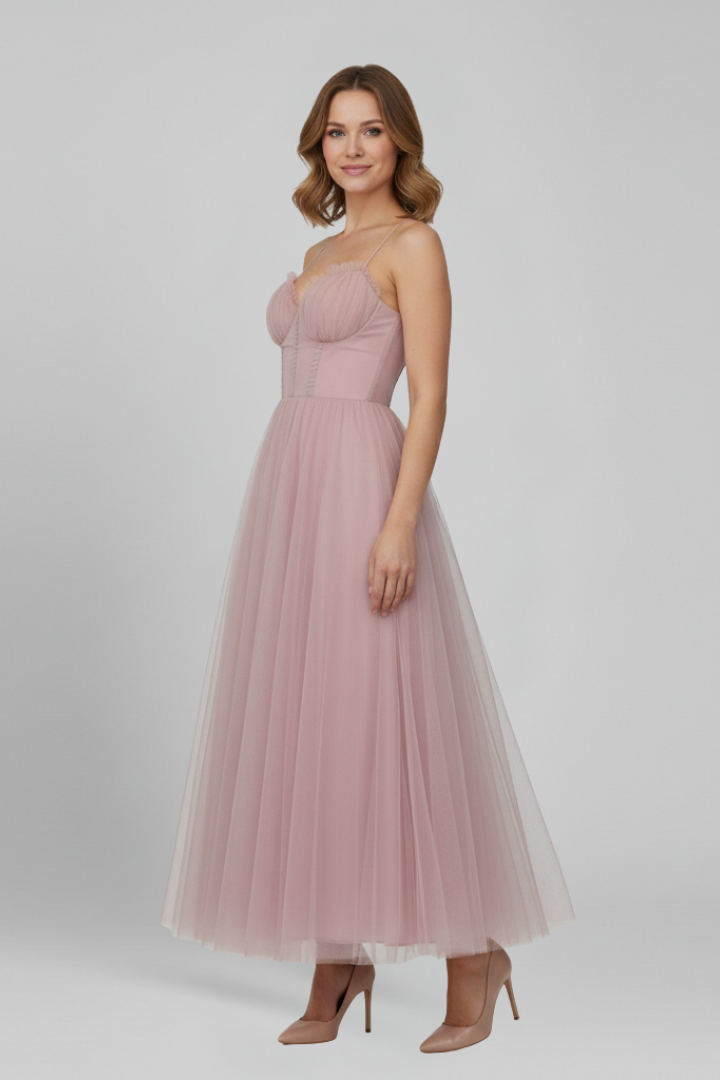 Marta | Vestido maxi de mujer sin tirantes con falda de tul