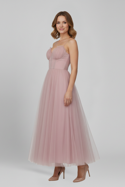Marta | Vestido maxi de mujer sin tirantes con falda de tul