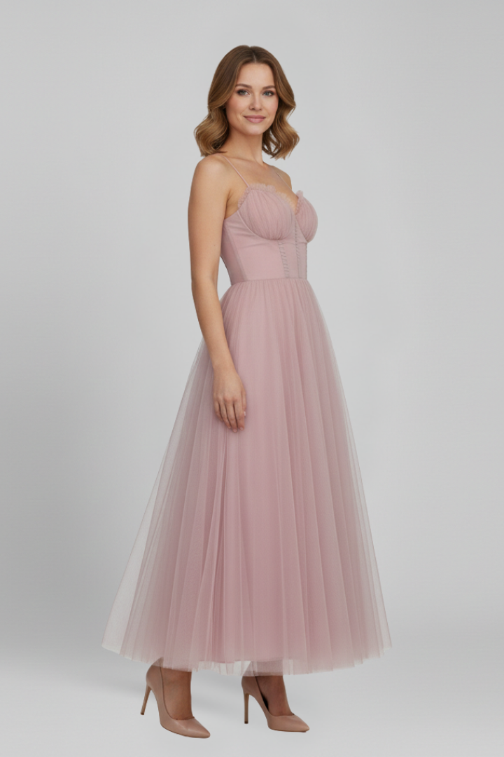 Marta | Vestido maxi de mujer sin tirantes con falda de tul
