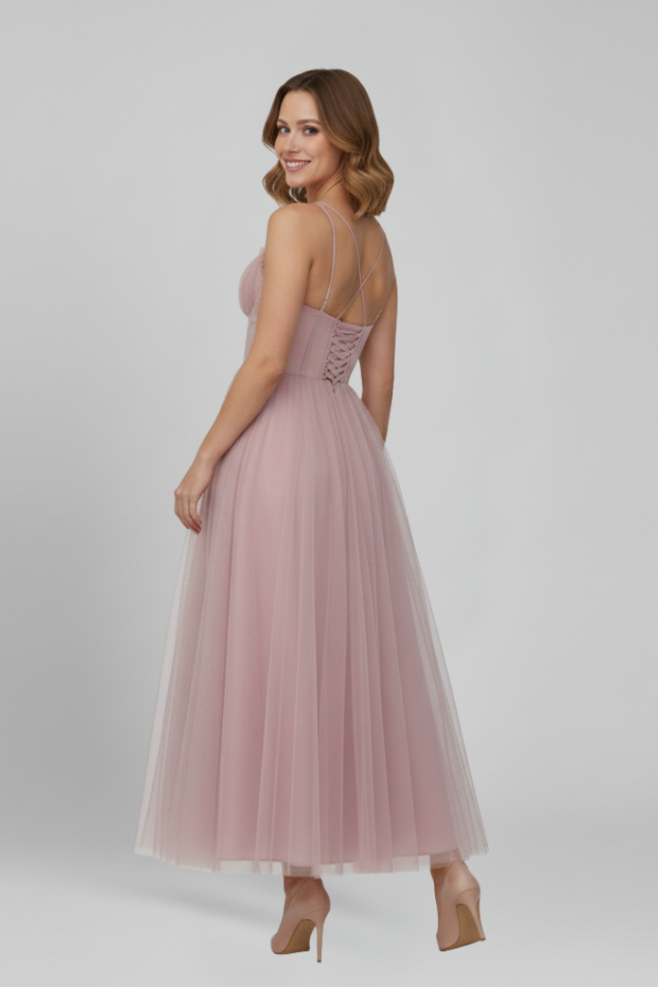 Marta | Vestido maxi de mujer sin tirantes con falda de tul