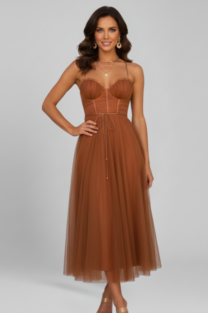 Marta | Vestido maxi de mujer sin tirantes con falda de tul