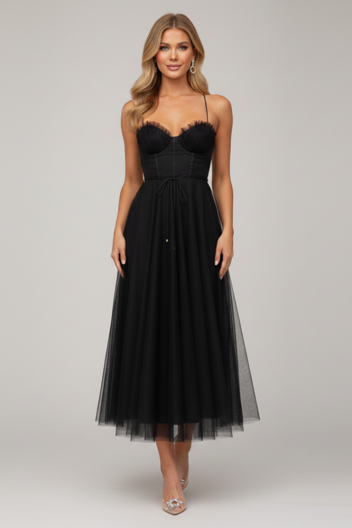 Marta | Vestido maxi de mujer sin tirantes con falda de tul