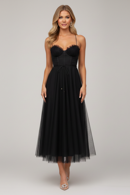 Marta | Vestido maxi de mujer sin tirantes con falda de tul