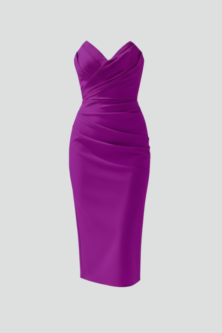 Silvia | Women's Strapless Ruched Detail Midi Dress