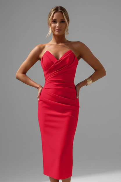 Silvia | Women's Strapless Ruched Detail Midi Dress