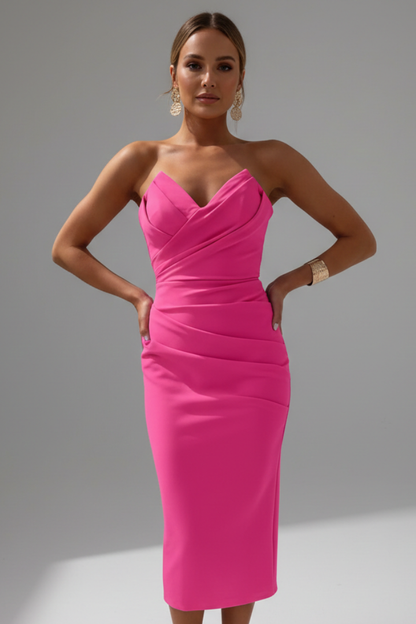 Silvia | Women's Strapless Ruched Detail Midi Dress