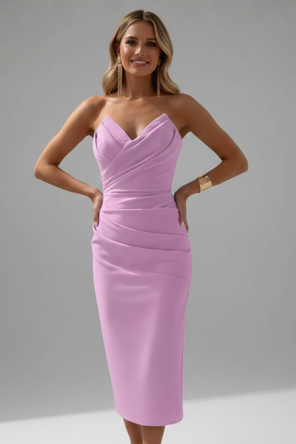Silvia | Women's Strapless Ruched Detail Midi Dress