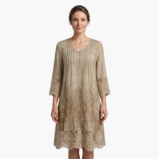 Emilia | Vestido midi para mujer con bordado y manga corta