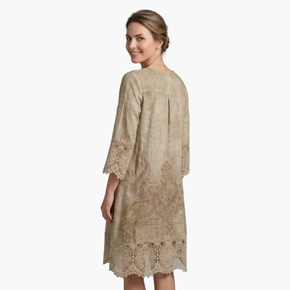 Emilia | Vestido midi para mujer con bordado y manga corta