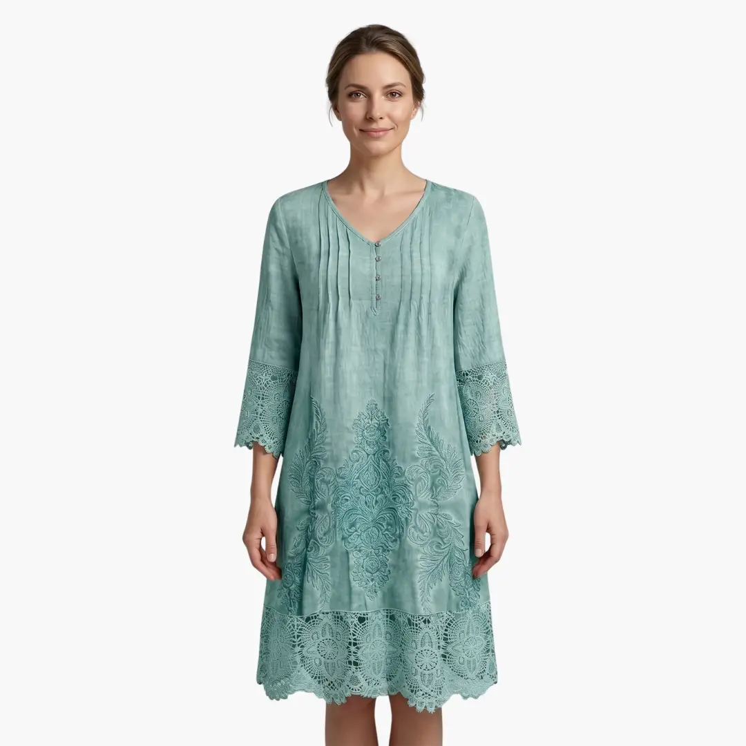 Emilia | Vestido midi para mujer con bordado y manga corta