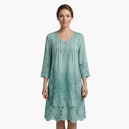 Emilia | Vestido midi para mujer con bordado y manga corta