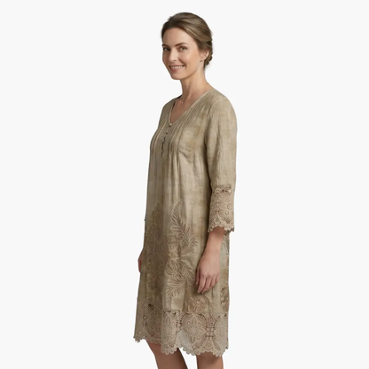 Emilia | Vestido midi para mujer con bordado y manga corta