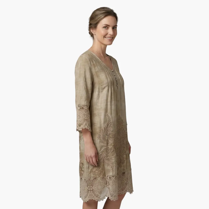 Emilia | Vestido midi para mujer con bordado y manga corta