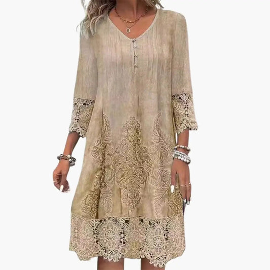 Emilia | Vestido midi para mujer con bordado y manga corta