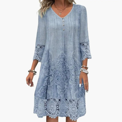 Emilia | Vestido midi para mujer con bordado y manga corta