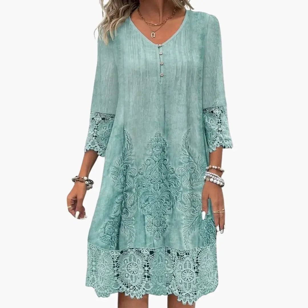 Emilia | Vestido midi para mujer con bordado y manga corta