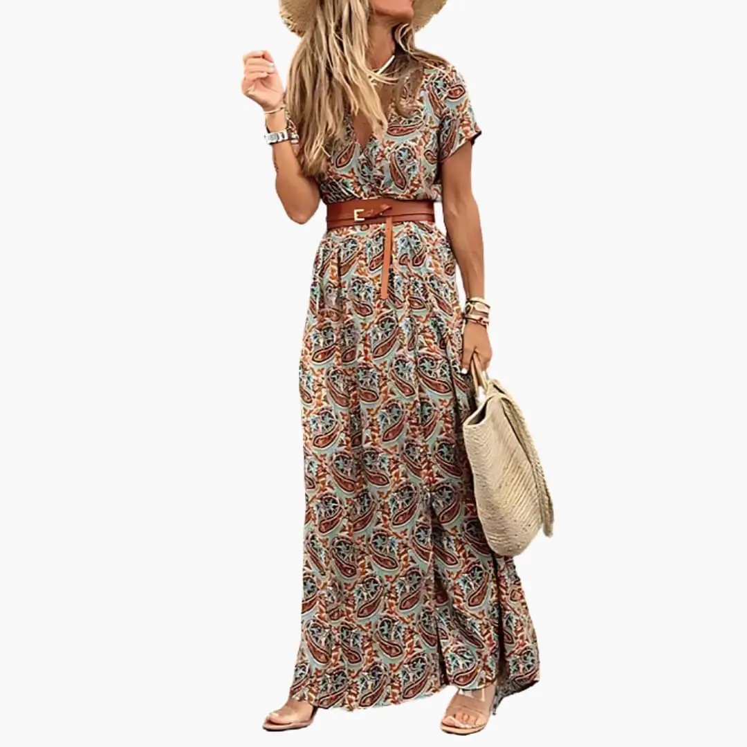 Rosa | Women's maxi dress with short sleeves and gathered waist