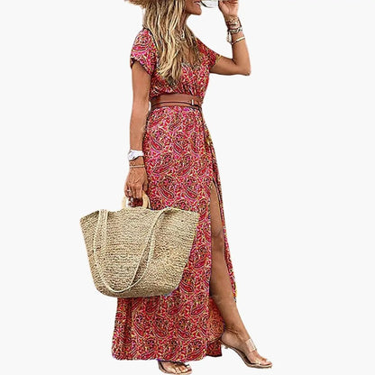 Rosa | Women's maxi dress with short sleeves and gathered waist