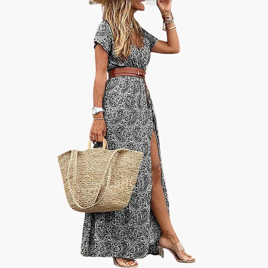 Rosa | Women's maxi dress with short sleeves and gathered waist