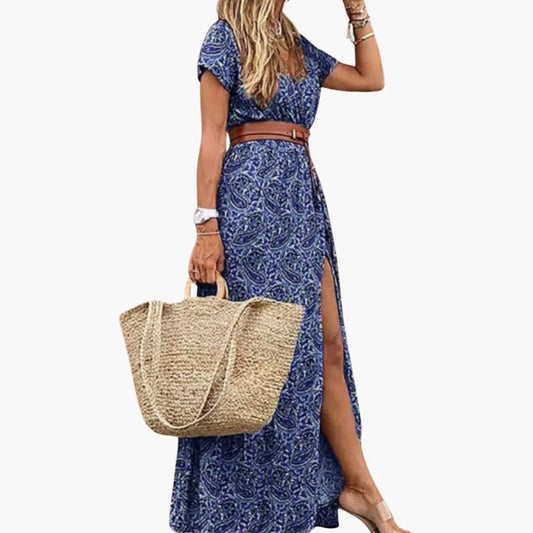 Rosa | Women's maxi dress with short sleeves and gathered waist