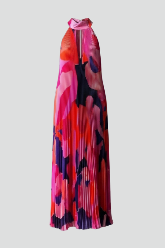 Rocío | Robe longue femme à col montant et plissée
