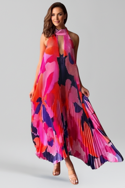 Rocío | Women's Halter Neck Pleated Maxi Dress