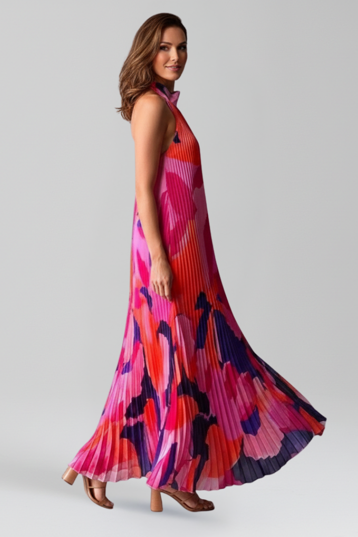 Rocío | Women's Halter Neck Pleated Maxi Dress