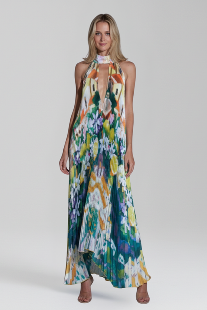 Rocío | Women's Halter Neck Pleated Maxi Dress