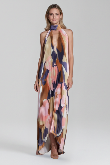 Rocío | Women's Halter Neck Pleated Maxi Dress