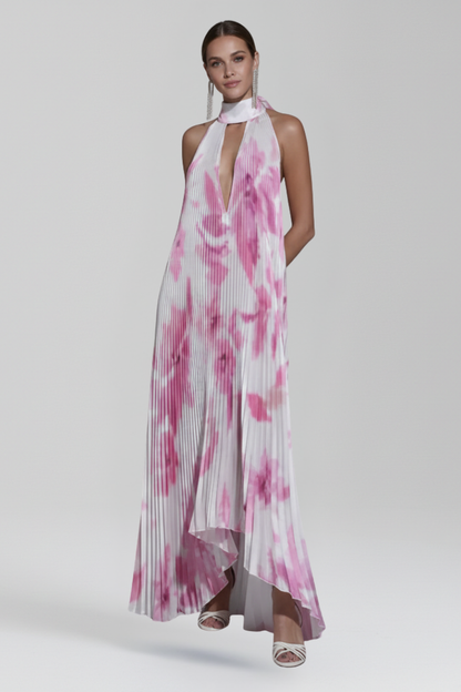 Rocío | Women's Halter Neck Pleated Maxi Dress