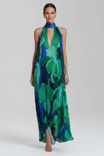 Rocío | Women's Halter Neck Pleated Maxi Dress