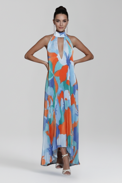 Rocío | Women's Halter Neck Pleated Maxi Dress