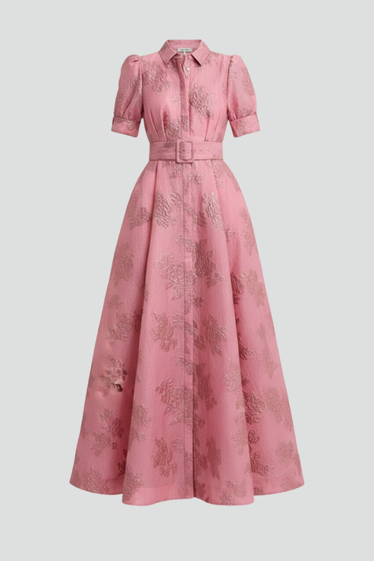 Leticia | Robe longue pour femme à manches courtes et ceinture