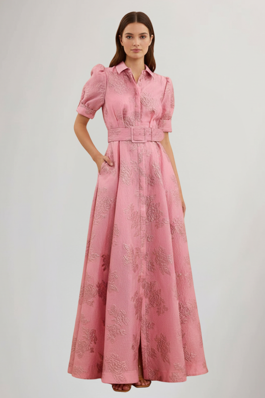 Leticia | Robe longue pour femme à manches courtes et ceinture