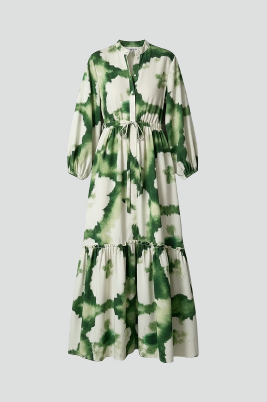 Lara | Robe longue femme à manches longues et imprimé avec décolleté en V