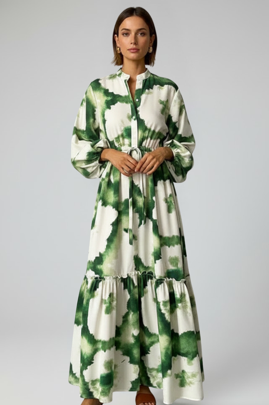 Lara | Robe longue femme à manches longues et imprimé avec décolleté en V