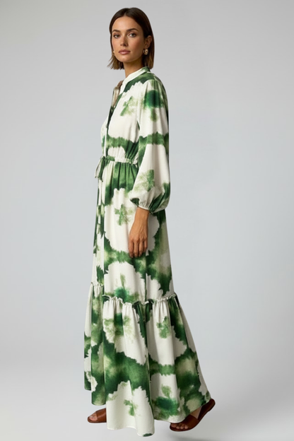 Lara | Vestido largo de mujer con manga larga y estampado con escote en V
