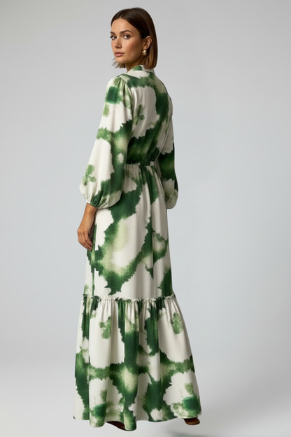 Lara | Vestido largo de mujer con manga larga y estampado con escote en V