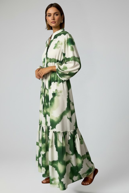 Lara | Vestido largo de mujer con manga larga y estampado con escote en V