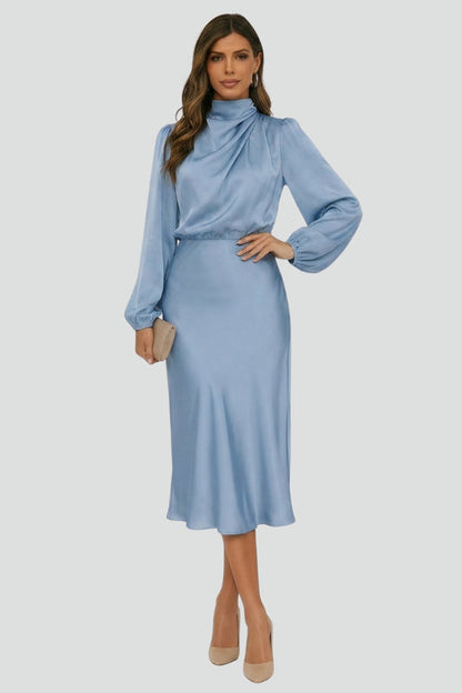 Dafne | Women's High Neck Long Sleeve Midi Dress