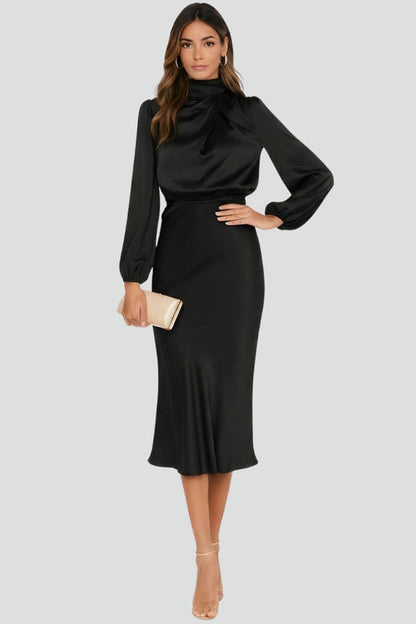 Dafne | Women's High Neck Long Sleeve Midi Dress