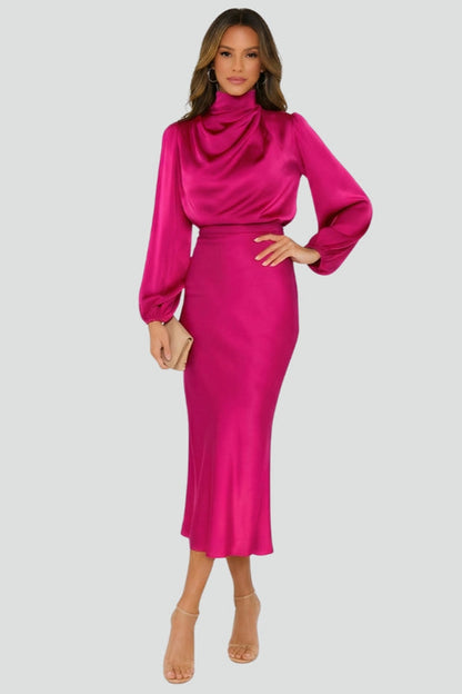 Dafne | Women's High Neck Long Sleeve Midi Dress