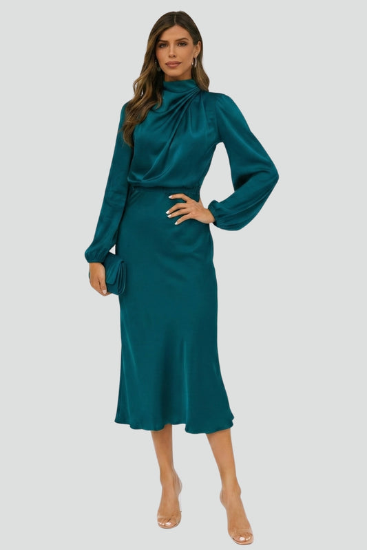Dafne | Women's High Neck Long Sleeve Midi Dress