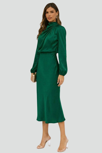 Dafne | Women's High Neck Long Sleeve Midi Dress