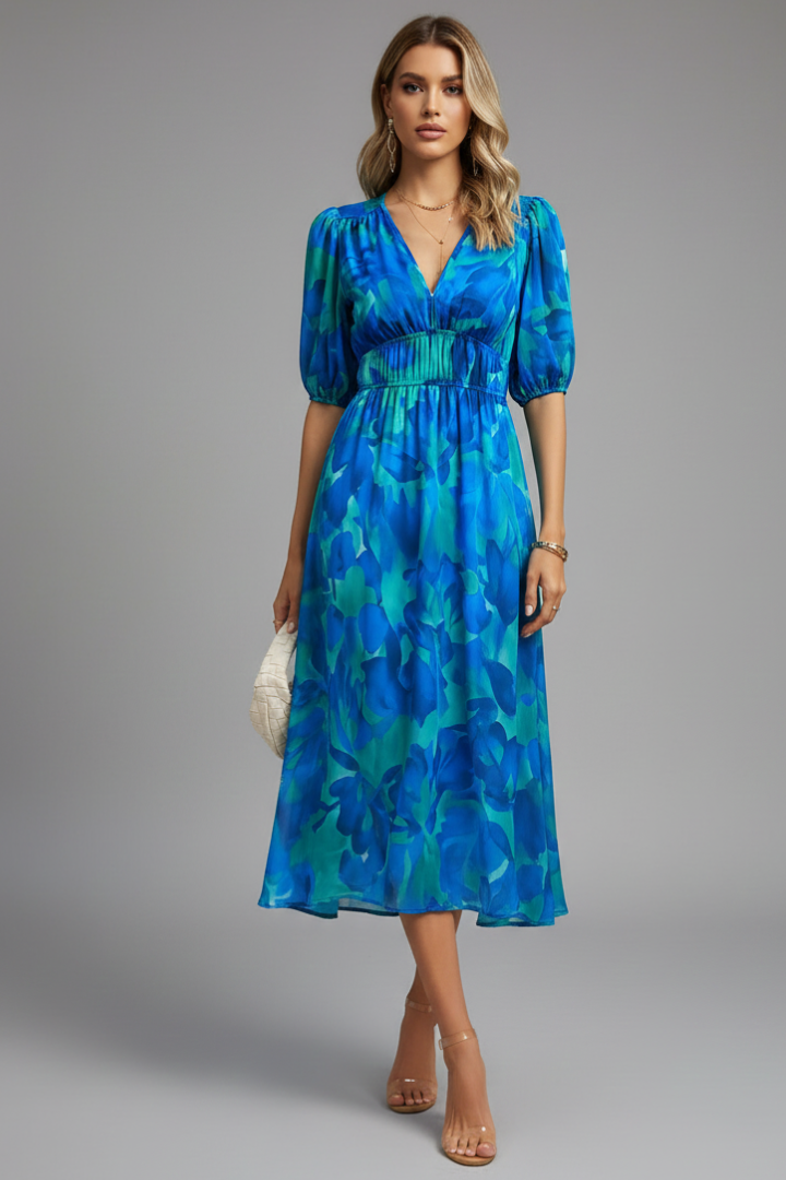 Mónica | Women's Floral Print V-Neck Midi Dress