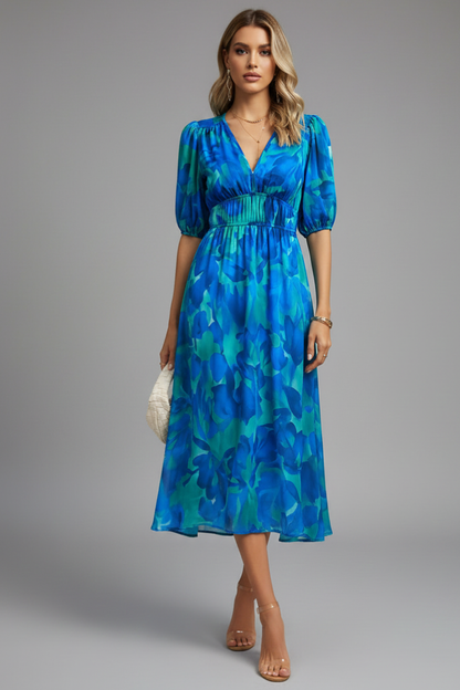 Mónica | Women's Floral Print V-Neck Midi Dress