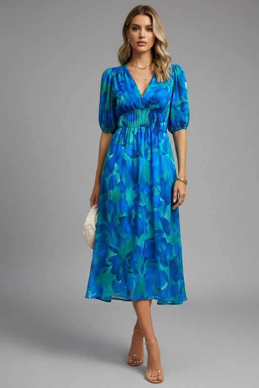 Mónica | Robe midi à imprimé floral et col en V pour femme